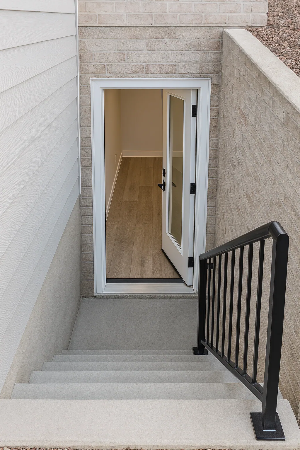 Finished separate entrance with the suite door open onto the lower unit